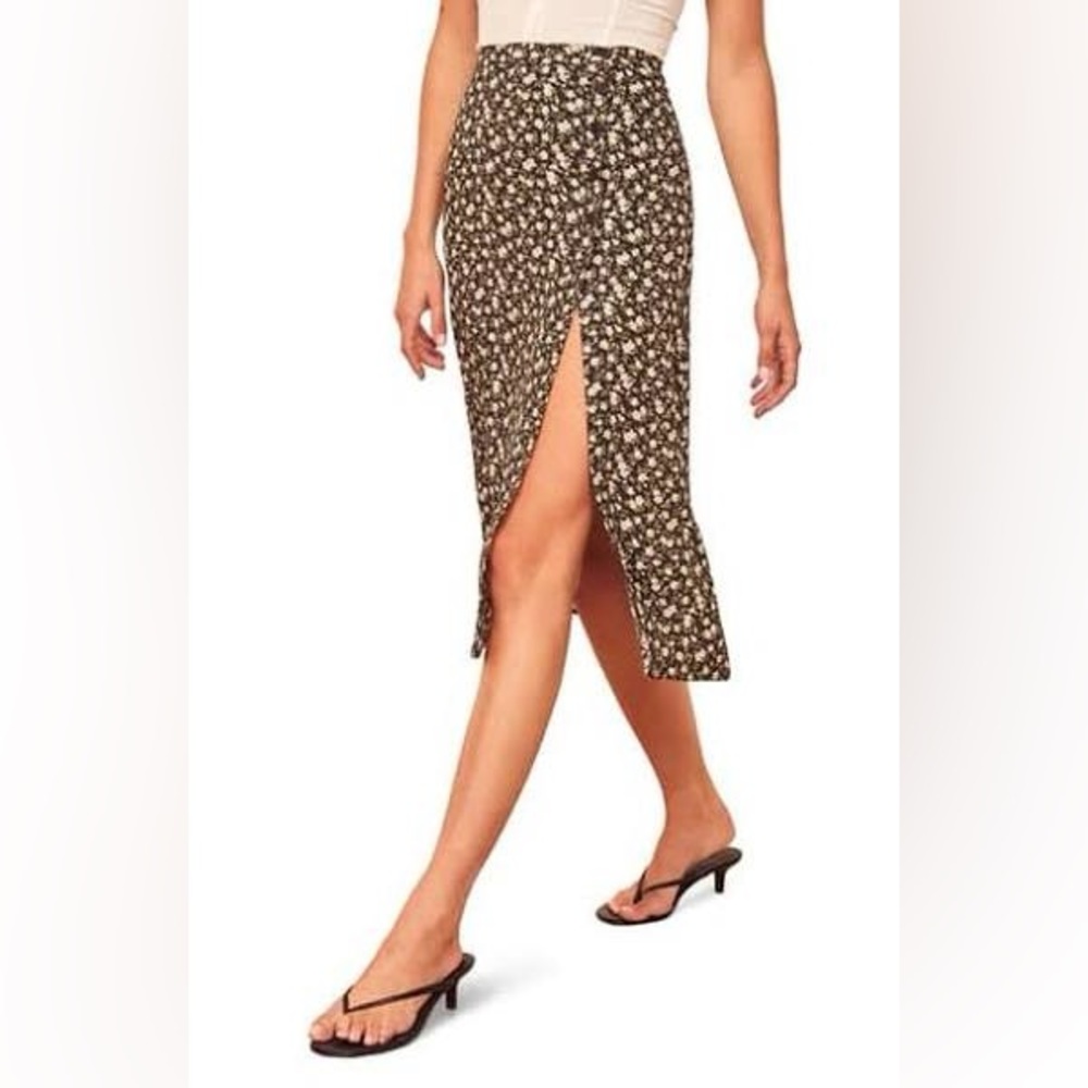 Reformation Jaime Button-Slit Midi Skirt